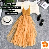 Women's Fairy Irregular Pleated Mesh Net Dress,  Free Size(Burst Size:28in To 34in) 