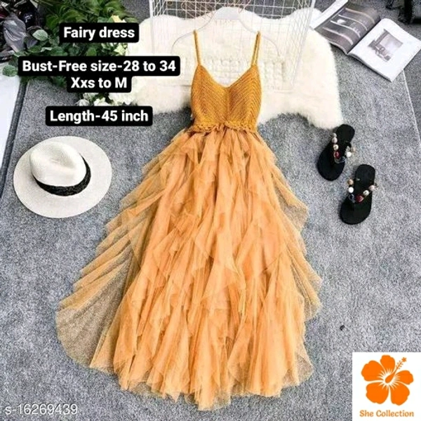 Women's Fairy Irregular Pleated Mesh Net Dress,  Free Size(Burst Size:28in To 34in) 