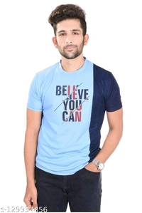 Round Neck Printed Tshirt Bege-Sky - L