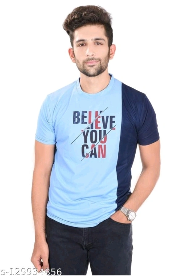 Round Neck Printed Tshirt Bege-Sky - L