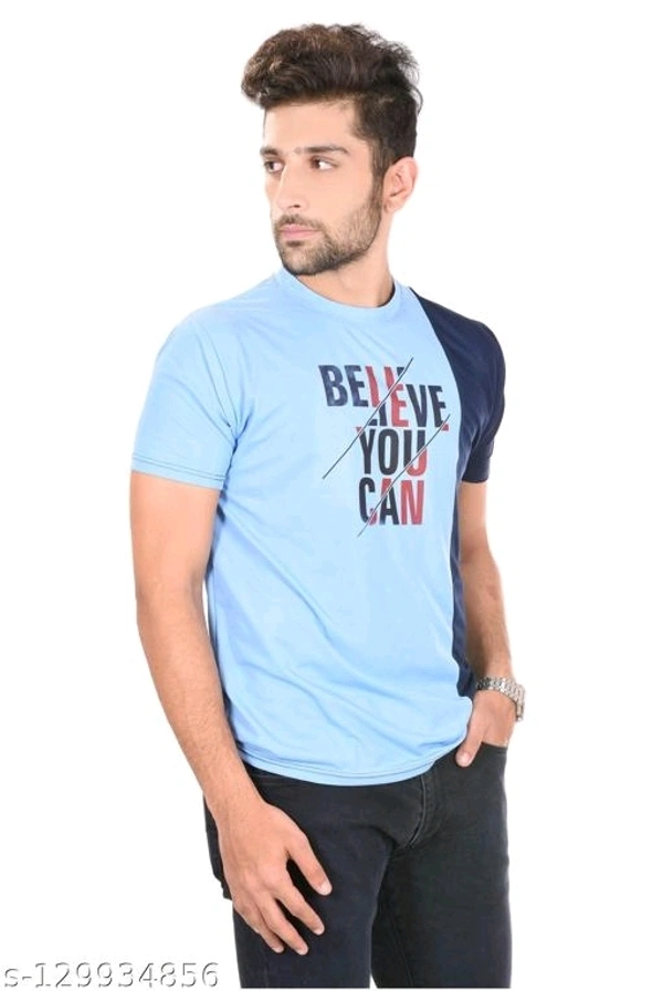 Round Neck Printed Tshirt Bege-Sky - L