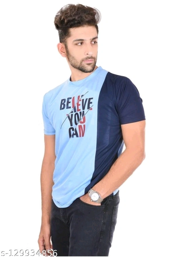 Round Neck Printed Tshirt Bege-Sky - XXL