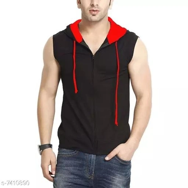 Sleeveless Hooded Cotton T-shirt For Men  - XL
