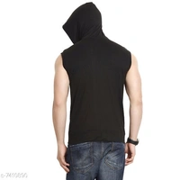Sleeveless Hooded Cotton T-shirt For Men  - XL