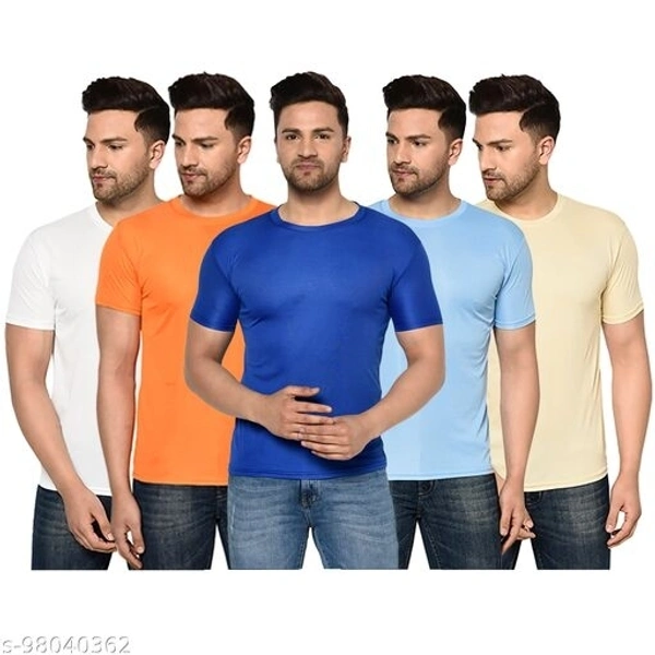 Inkters Round Neck Solid T shirt Combo Of 5 - XXL