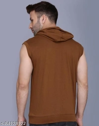 Tees Collection Stylish Fancy Fabulous Sleeveless Cutsleeves Hooded Men's Light BrownTshirt - XL