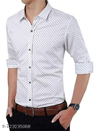 Polka Print Dotted Cotton Shirt For Men  - M
