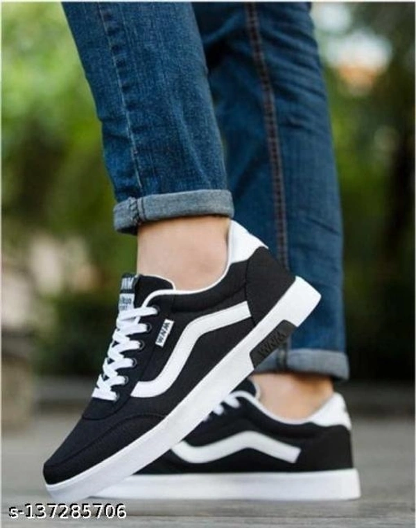 STYLISH MENS BLACK SNEAKER Sneakers For Men  (Black, White) - 6