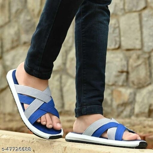 Blue Striped Thong Flip-flops For Men - 10