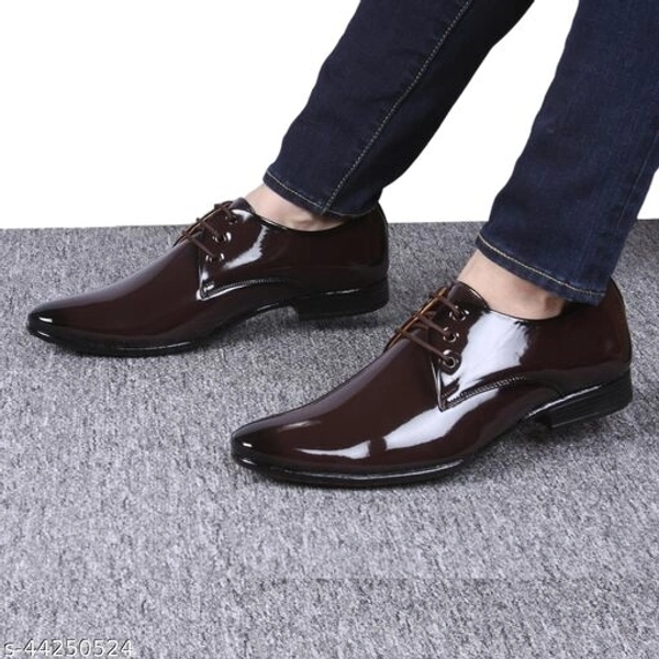 Bantox Brown Color Party wear wedding stylish Patent Lace Up Shoe For Men - 8