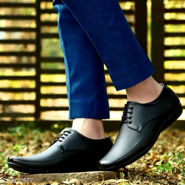 Stylish Men's Syntethic Leather Black Formal Shoes - 6