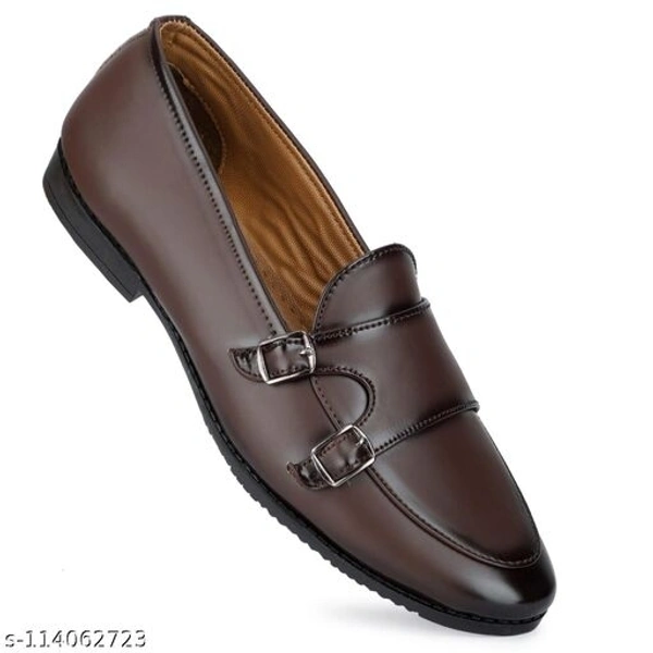D-BOOTS Men's Brown Officewear Perfect Style Synthetic Buckle- Double Monk  Formal/Business Shoes  - 8