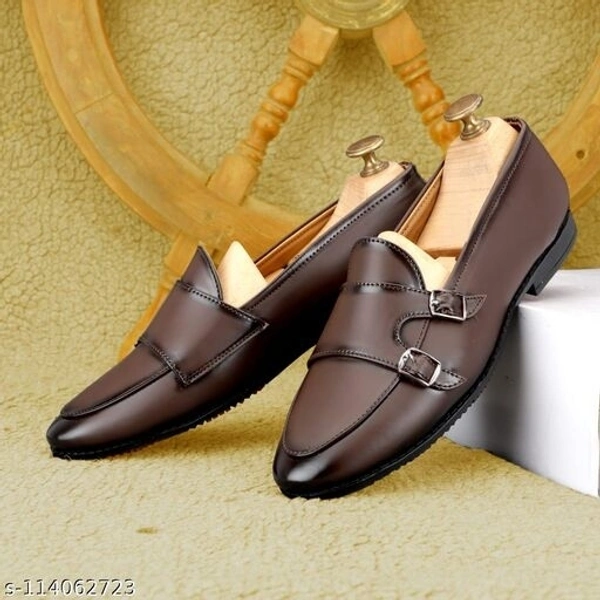 D-BOOTS Men's Brown Officewear Perfect Style Synthetic Buckle- Double Monk  Formal/Business Shoes  - 10