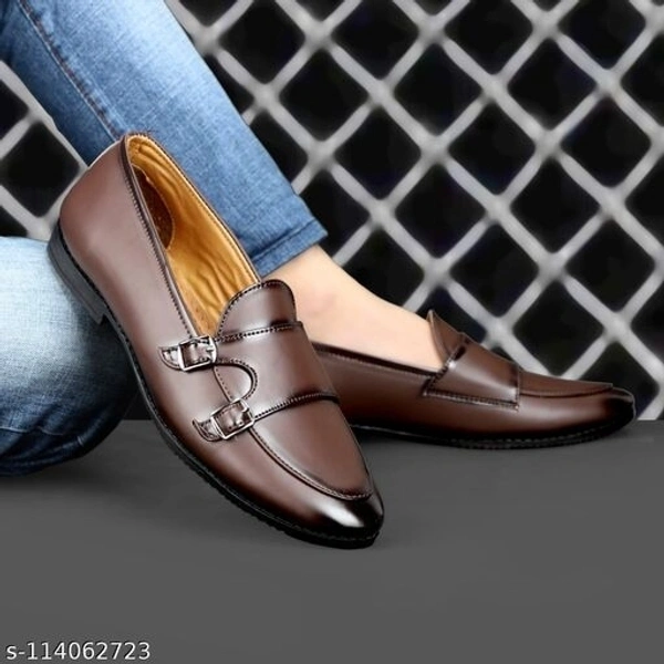 D-BOOTS Men's Brown Officewear Perfect Style Synthetic Buckle- Double Monk  Formal/Business Shoes  - 10