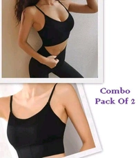 Women's Girls Cotton Crop Top Lightly Padded Pack Of 2 - Black, 30A