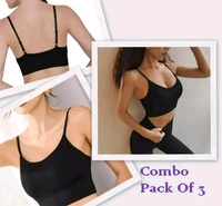 Women's Girls Cotton Crop Top Lightly Padded Pack Of 3 - Black, 30A