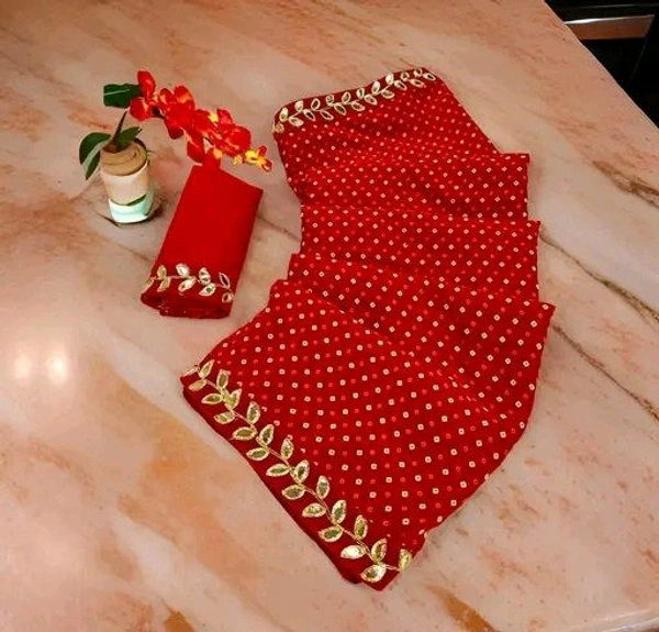 Beautiful Pure Georgette Leheriya Print Saree - Wild Watermelon, Free Size