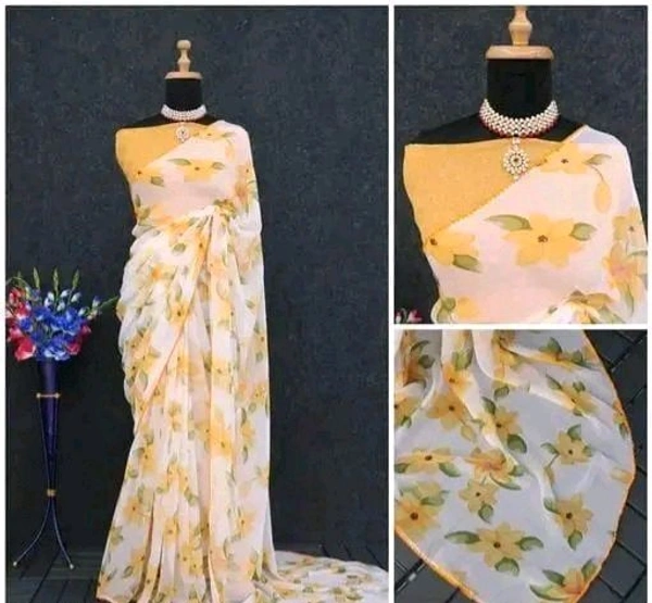 3 Buddy Fashion 3 Flowers Saree - Golden Fizz