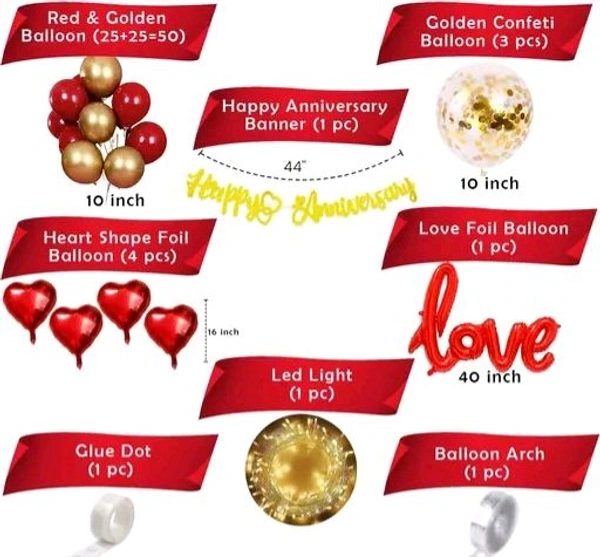 62 Piece Red And Gold Anniversary Decoration Kit