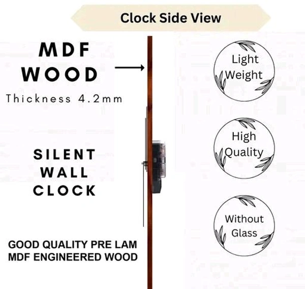 Shadow Wooden Silent Quartz Movement Wall Clock 