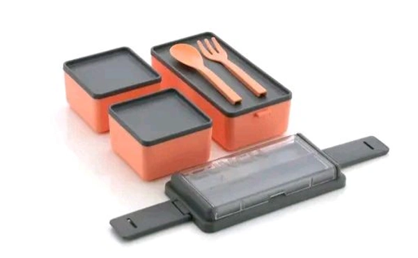 Airtight Leak Proof Lunch Box 3 Compartment  - Web Orange