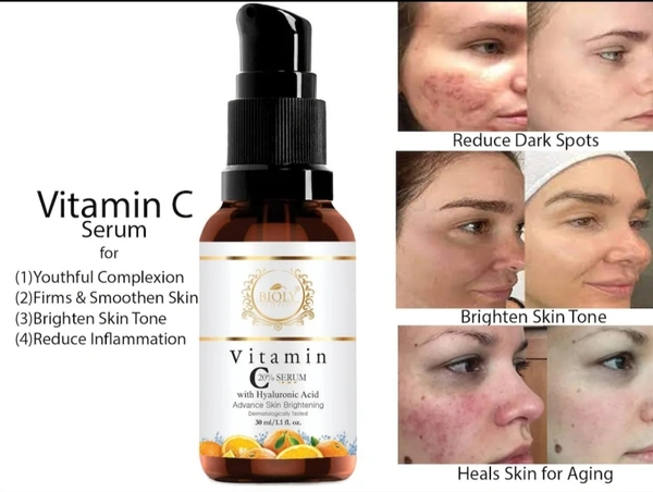 Bioly Vitamin C Face Serum 20% Hyaluronic Acid + Vitamin E for Skin Brightening Serum, Anti Aging, Skin Repair, Dark Circle, Fine Line & Sun Damage Corrector Face Serum-30 ML