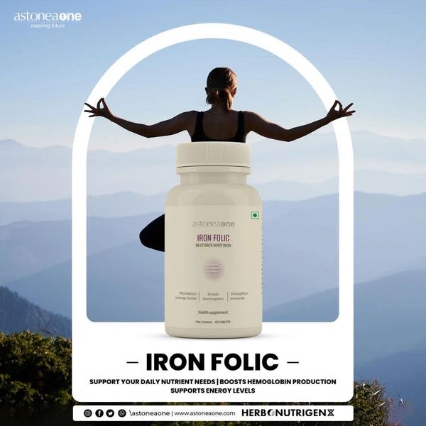 Astoneaone Iron Folic Acid Tablets with Vitamins C, B6 & B12 – Supports Healthy Blood & Overall Wellness – 60 Tablets