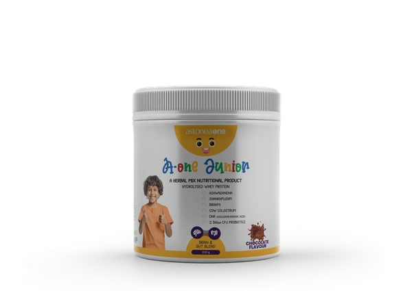 Astoneaone Herbonutrigenx A-One Junior Kids Nutrition Powder with Protein, DHA & Probiotics – Chocolate Flavor, 200 g