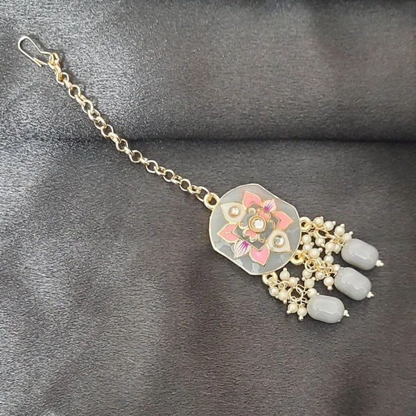 Grey Color Meenakari Choker Necklace Set - Grey