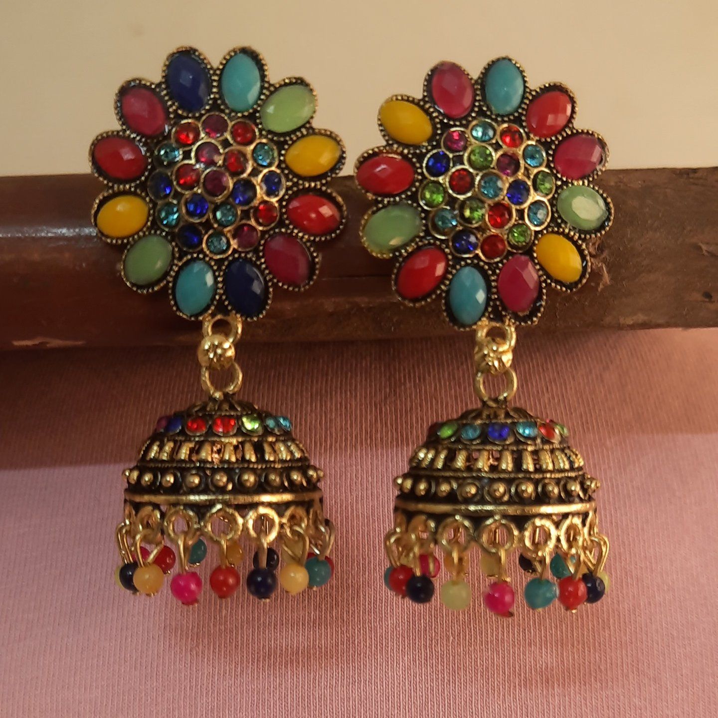fcity.in - Multicolor Kundan Chandbali Earrings For Women In Silver Oxidised  /