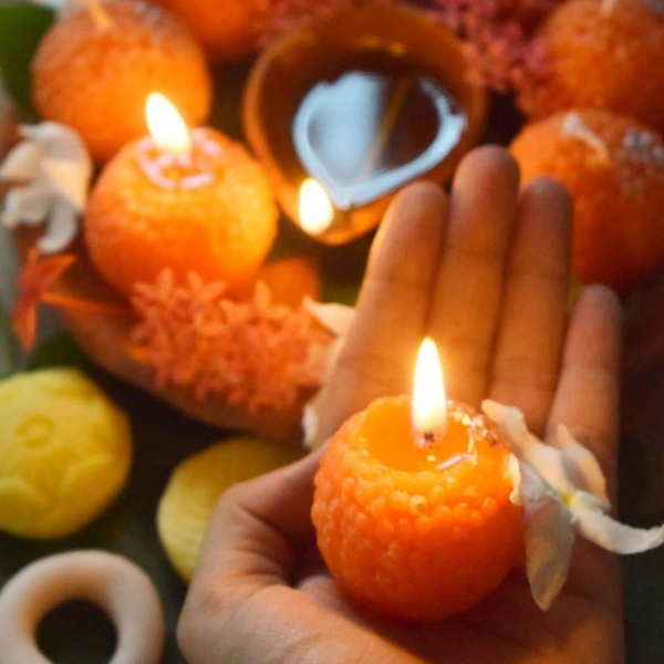 Generic Premium Laddoo Candle || Hand Poured || Motichur laddoo Candles || Decorative Candle 100% Paraffin Wax || Set of 4