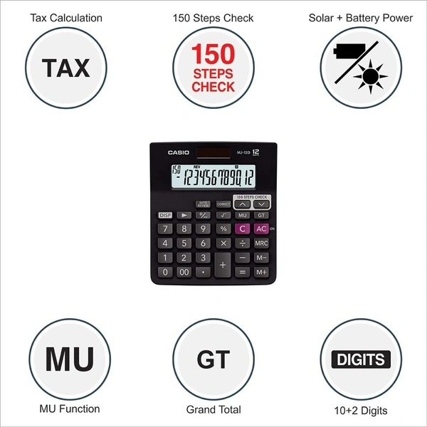 Casio MJ-12D 150 Steps Check and Correct Desktop Financial Calculator - Gray