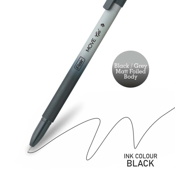 Flair FLAIR Move Gel Pen | Black & Grey Aesthetic Pastel Matt Finished Body | Effortless Writing With Sleek Clip Design | Black Ink, Set Of 10 Pens