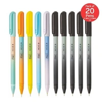 Flair FLAIR Move Fine Tip Ball Pen | Minimalistic & Aesthetic Matt Finish Pastel Body Colors | Effortless Writing With Sleek Clip Design | Blue & Black Ink, Pack Of 20 Pens
