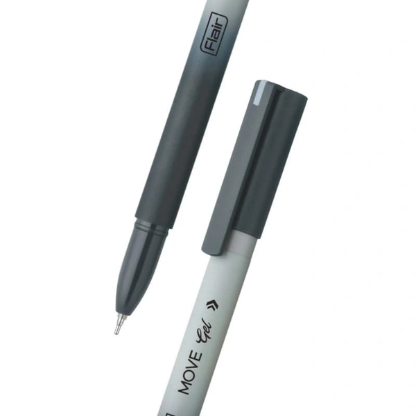 Flair FLAIR Move Gel Pen | Black & Grey Aesthetic Pastel Matt Finished Body | Effortless Writing With Sleek Clip Design | Black Ink, Set Of 10 Pens