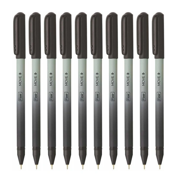 Flair FLAIR Move Fine Tip Ball Pen | Minimalistic & Aesthetic Matt Finish Pastel Body Colors | Effortless Writing With Sleek Clip Design | Black Ink, Pack Of 10 Pens