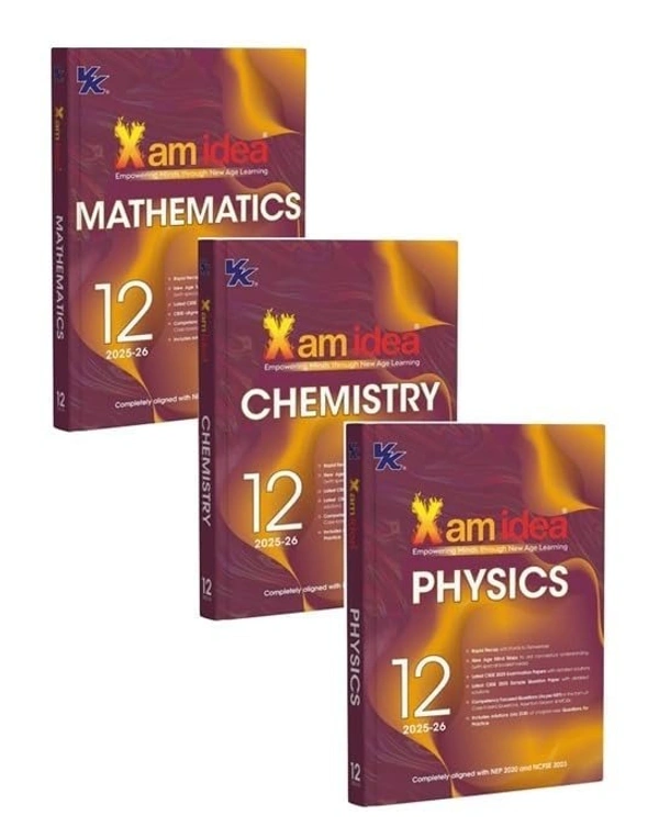 Exam Idea Xam idea PHYSICS, CHEMISTRY, MATHEMATICS Class -12 | CBSE Board | Chapterwise Question Bank | Based on Revised CBSE Syllabus | NCERT Questions Included | 2025-26 Exam  [Set of 3 Books] - Exam Idea Editorial Board, English, Paperback