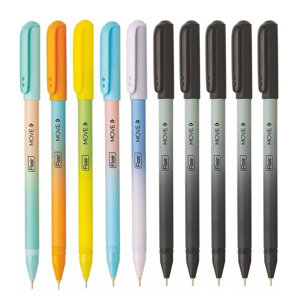 Flair FLAIR Move Fine Tip Ball Pen | Minimalistic & Aesthetic Matt Finish Pastel Body Colors | Effortless Writing With Sleek Clip Design | Blue & Black Ink, Pack Of 20 Pens