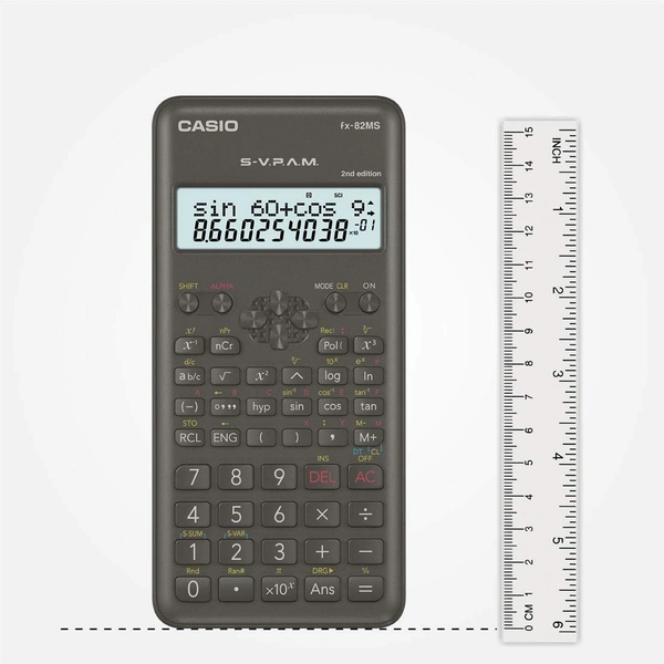Casio FX-82MS 2nd Gen Non-Programmable Scientific Calculator, 240 Functions and 2-line Display - Black