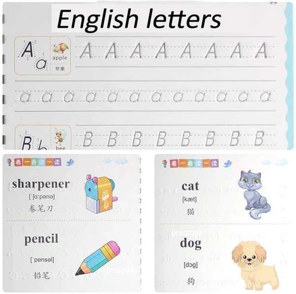 Sank Magic Practice Copybook, (4 BOOK + 10 REFILL+ 1 Pen +1 Grip) Number Tracing Book for Preschoolers with Pen, Magic Calligraphy Copybook Set Practical Reusable Writing Tool Simple Hand Lettering