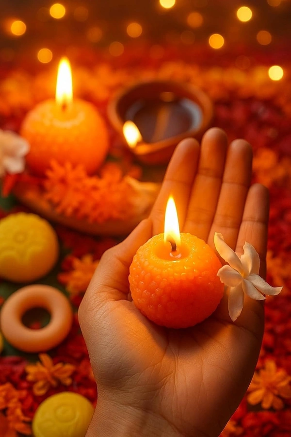 Generic Premium Laddoo Candle || Hand Poured || Motichur laddoo Candles || Decorative Candle 100% Paraffin Wax || Set of 4