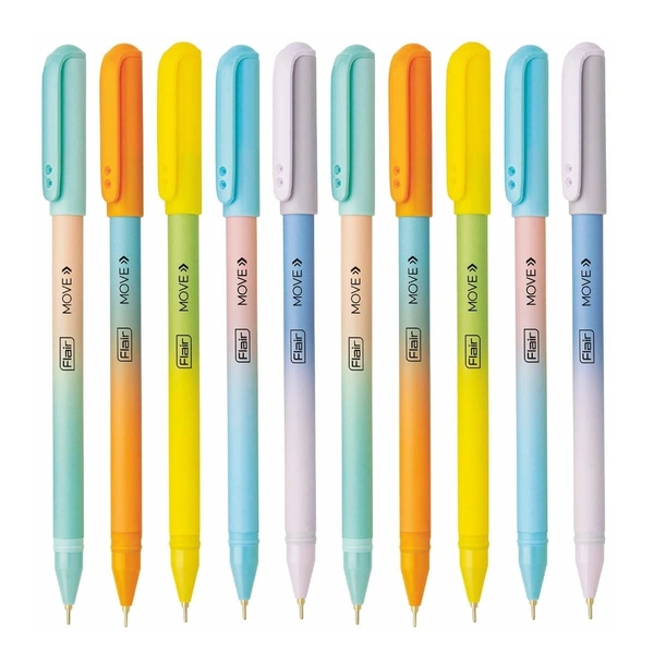 Flair FLAIR Move Fine Tip Ball Pen | Minimalistic & Aesthetic Matt Finish Pastel Body Colors | Effortless Writing With Sleek Clip Design | Blue Ink, Pack Of 10 Pens