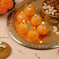 Generic Premium Laddoo Candle || Hand Poured || Motichur laddoo Candles || Decorative Candle 100% Paraffin Wax || Set of 4
