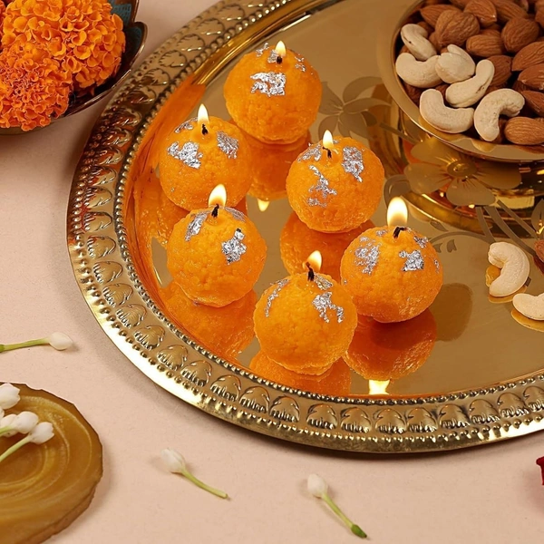 Generic Premium Laddoo Candle || Hand Poured || Motichur laddoo Candles || Decorative Candle 100% Paraffin Wax || Set of 4