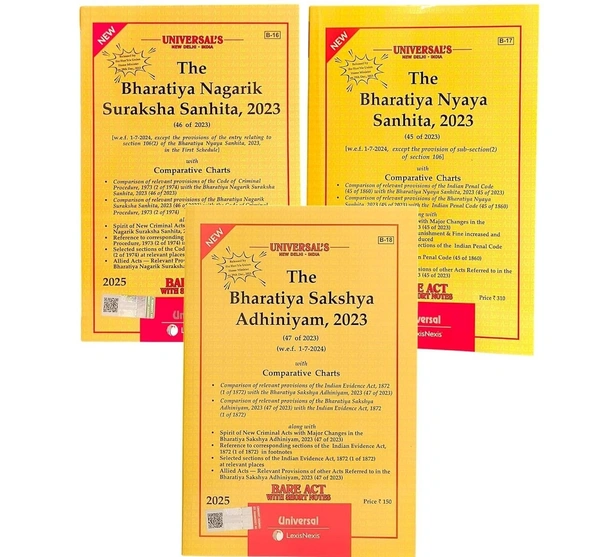 Universal's New Criminal Law- Bare Acts Combo Latest Edition Combo BNS, BSA, BNSS [2025] - Set of 3 Books