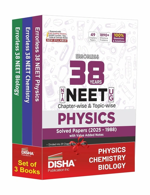 Disha Errorless 38 Years PHYSICS, CHEMISTRY, BIOLOGY - NTA NEET (UG) Chapter-wise & Topic-wise PYQ (2025 - 1988) Book 20th Edition | Solved Papers | New NCERT Syllabus | Value Added Notes - For 2026 Exams
