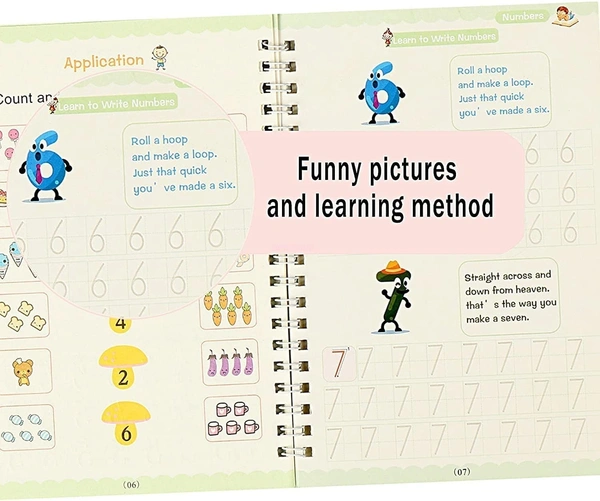 Sank Magic Practice Copybook, (4 BOOK + 10 REFILL+ 1 Pen +1 Grip) Number Tracing Book for Preschoolers with Pen, Magic Calligraphy Copybook Set Practical Reusable Writing Tool Simple Hand Lettering