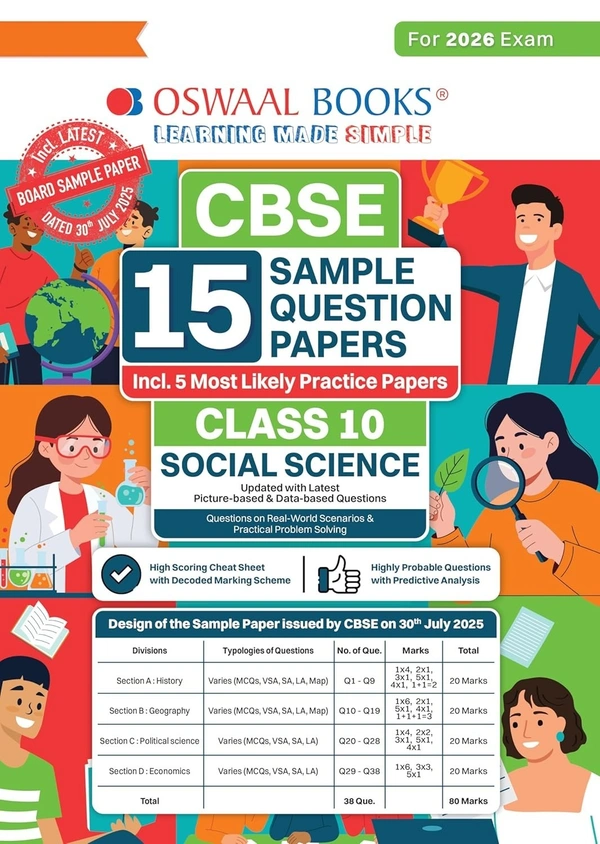 Oswal Oswaal SOCIAL SCIENCE Sample Question Papers (As per CBSE Sample Question Paper issued on 30 July 2025), Chapter wise Highly Probable Questions, includes 5 Most Likely SQPs & all types of CBQs - Class 10  [For 2026 Exams] - Oswaal Editorial Board, English, Paperback