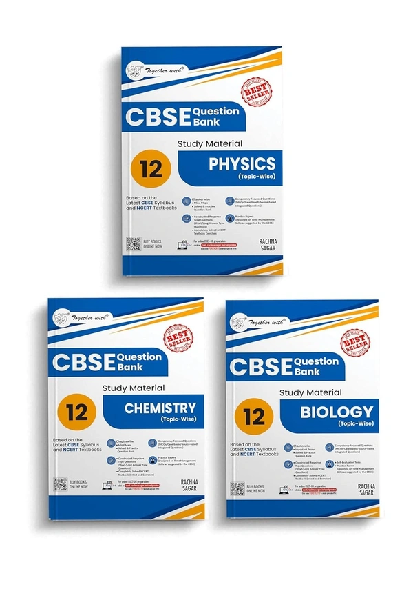Rachna Sagar Together with PHYSICS, CHEMISTRY, BIOLOGY Question Bank Sample Papers - Chapterwise & Topicwise [2025-26] - Class 12 [Set of 3 Books] - English, Paperback