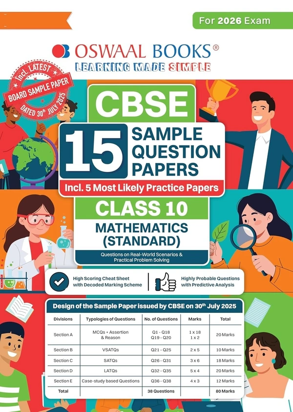 Oswal Oswaal MATHEMATICS (Standard)  Sample Question Papers (As per CBSE Sample Question Paper issued on 30 July 2025), Chapter wise Highly Probable Questions, includes 5 Most Likely SQPs & all types of CBQs - Class 10  [For 2026 Exams] - Oswaal Editorial Board, English, Paperback